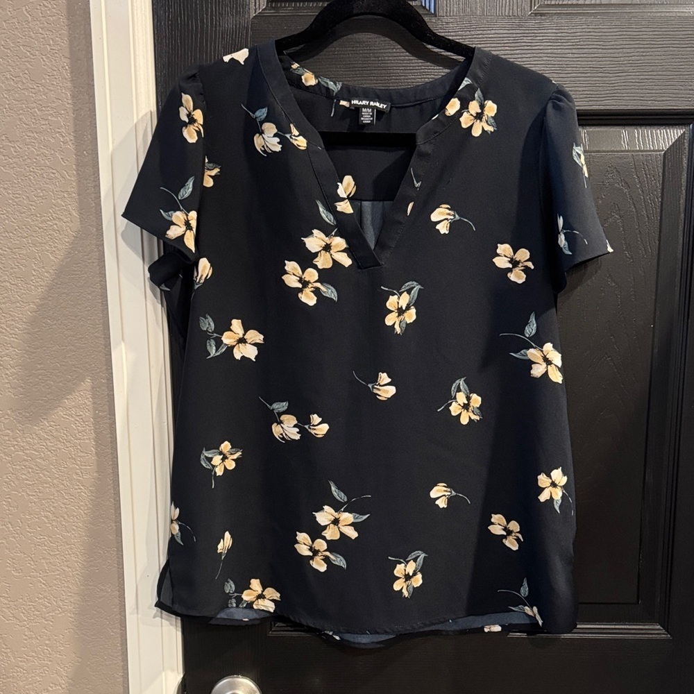 Hilary Radley Navy Floral Blouse